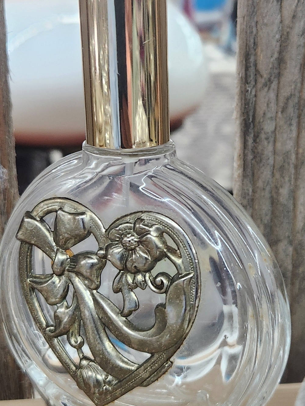 Clear Glass Heart Perfume Bottle with Gold Accent